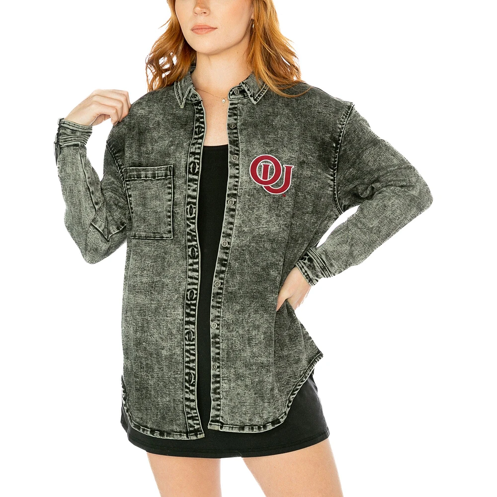 Women's Gameday Couture Charcoal Oklahoma Sooners Multi-Hit Tri-Blend Oversized Button-Up Denim Jacket