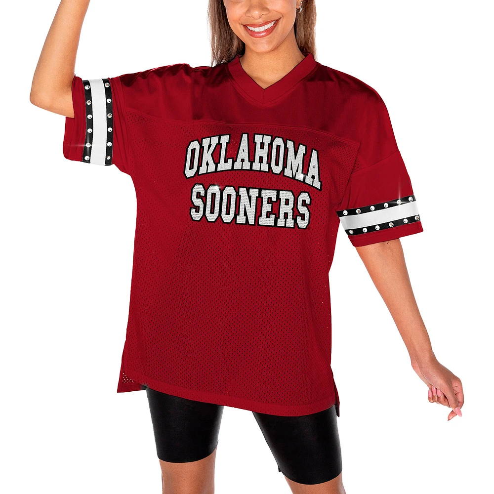 T-shirt tendance à strass pour femme Gameday Couture Crimson Oklahoma Sooners Until Kickoff