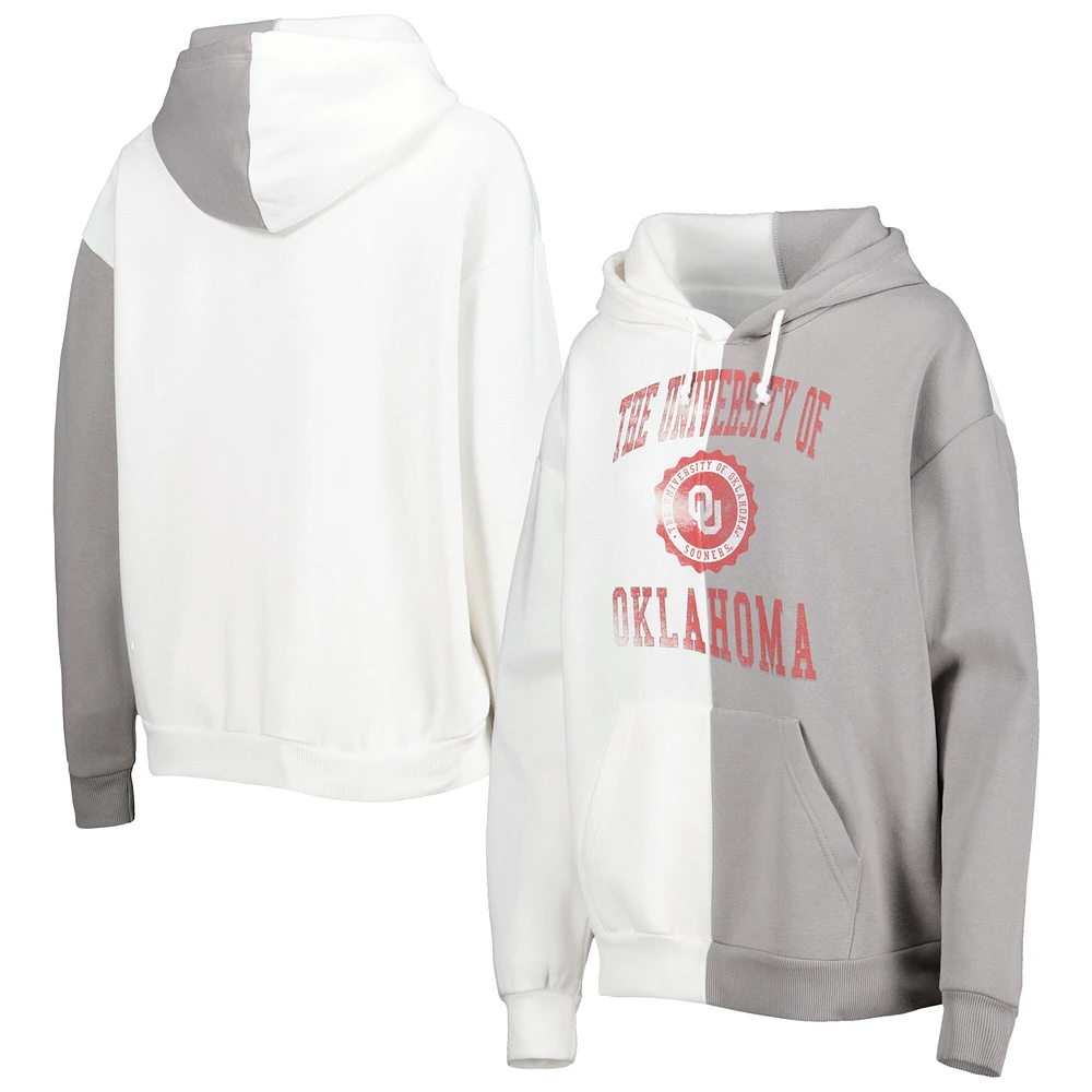 Sweat à capuche fendu Oklahoma Sooners Gameday Couture gris/blanc pour femme