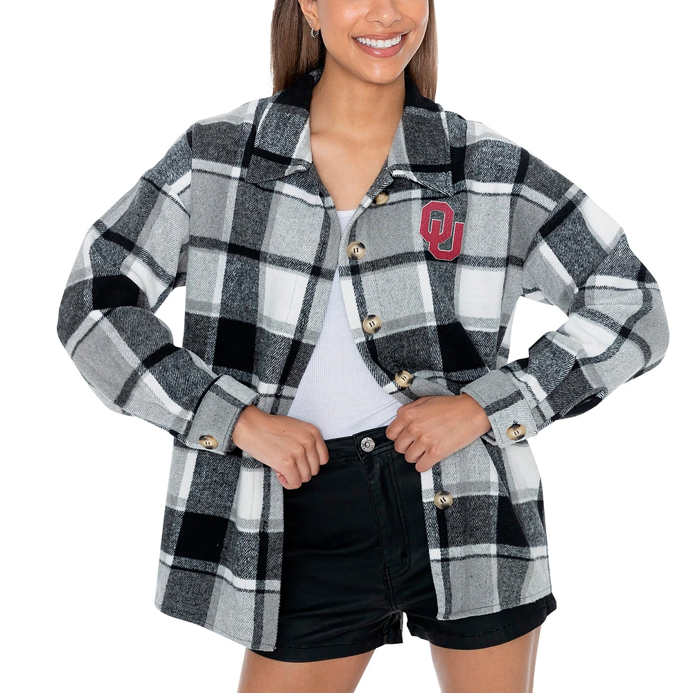 Chemise boutonnée en flanelle grise Gameday Couture des Oklahoma Sooners End Zone pour femme