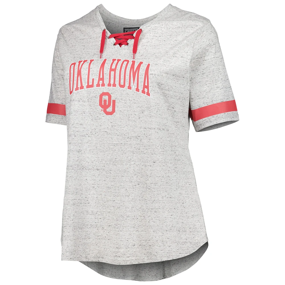 Women's Heather Gray Oklahoma Sooners Plus Lace-Up T-Shirt