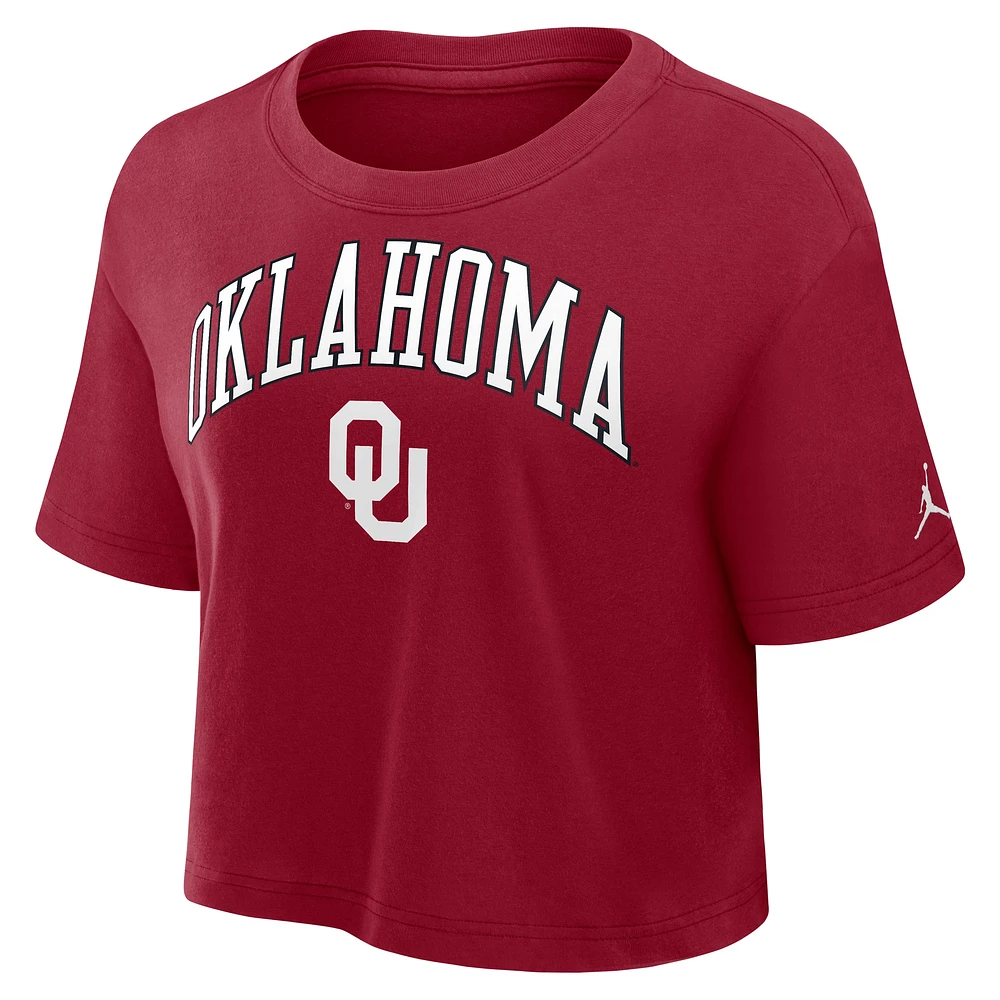 Women's Jordan Brand Crimson Oklahoma Sooners Athletic Prep Arch Cropped Performance T-Shirt