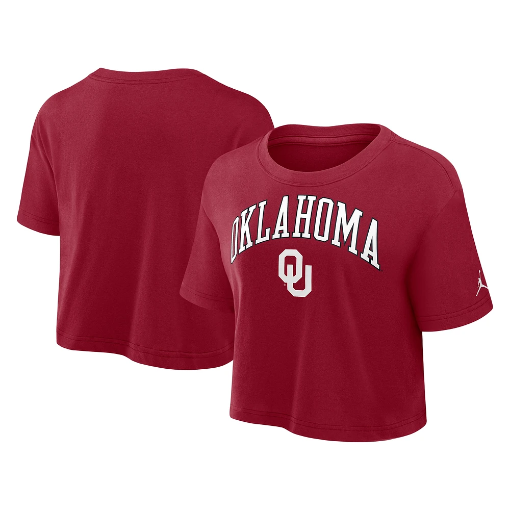Women's Jordan Brand Crimson Oklahoma Sooners Athletic Prep Arch Cropped Performance T-Shirt
