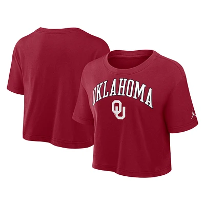 Women's Jordan Brand Crimson Oklahoma Sooners Athletic Prep Arch Cropped Performance T-Shirt
