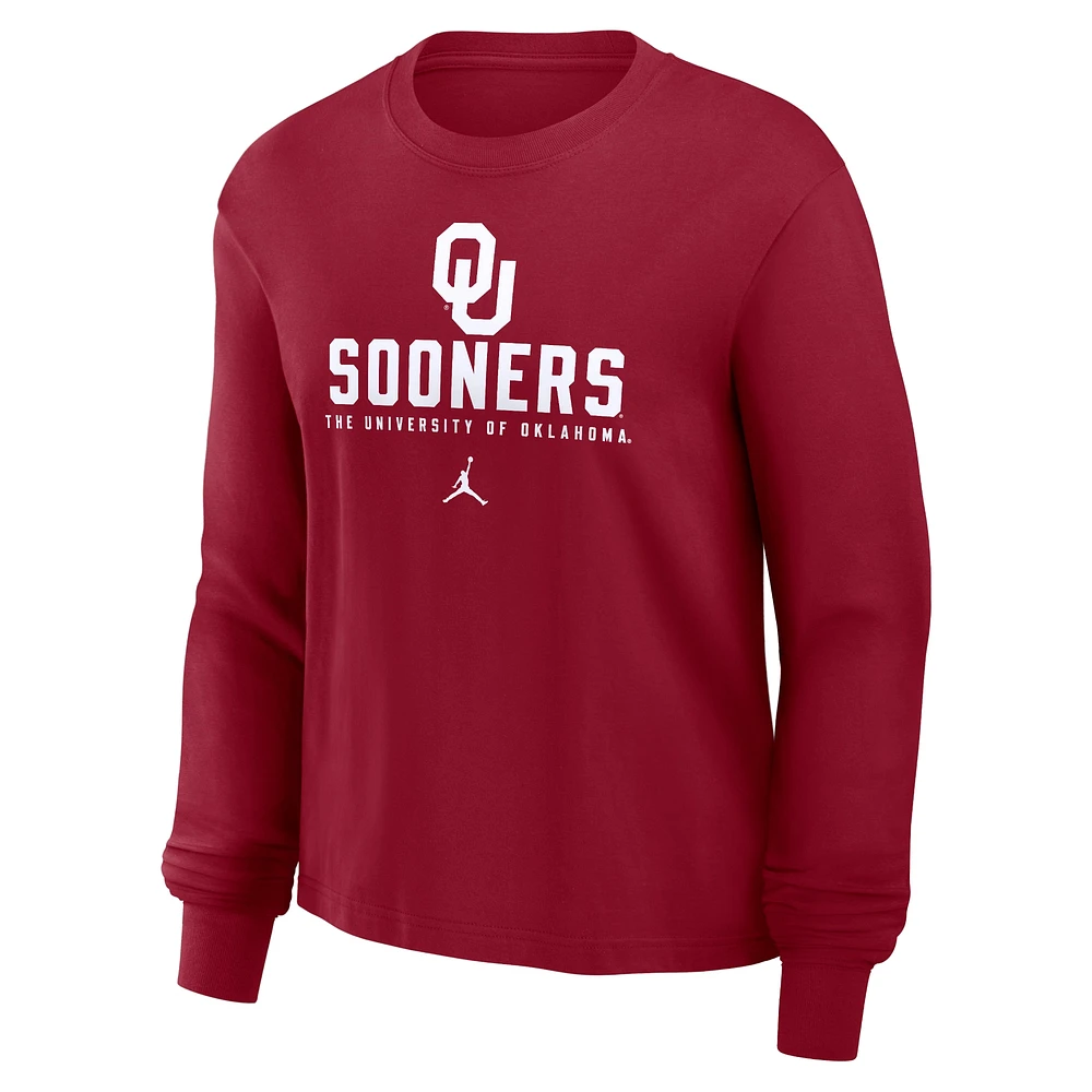 T-shirt à manches longues pour femme Jordan Brand Crimson Oklahoma Sooners Primetime University