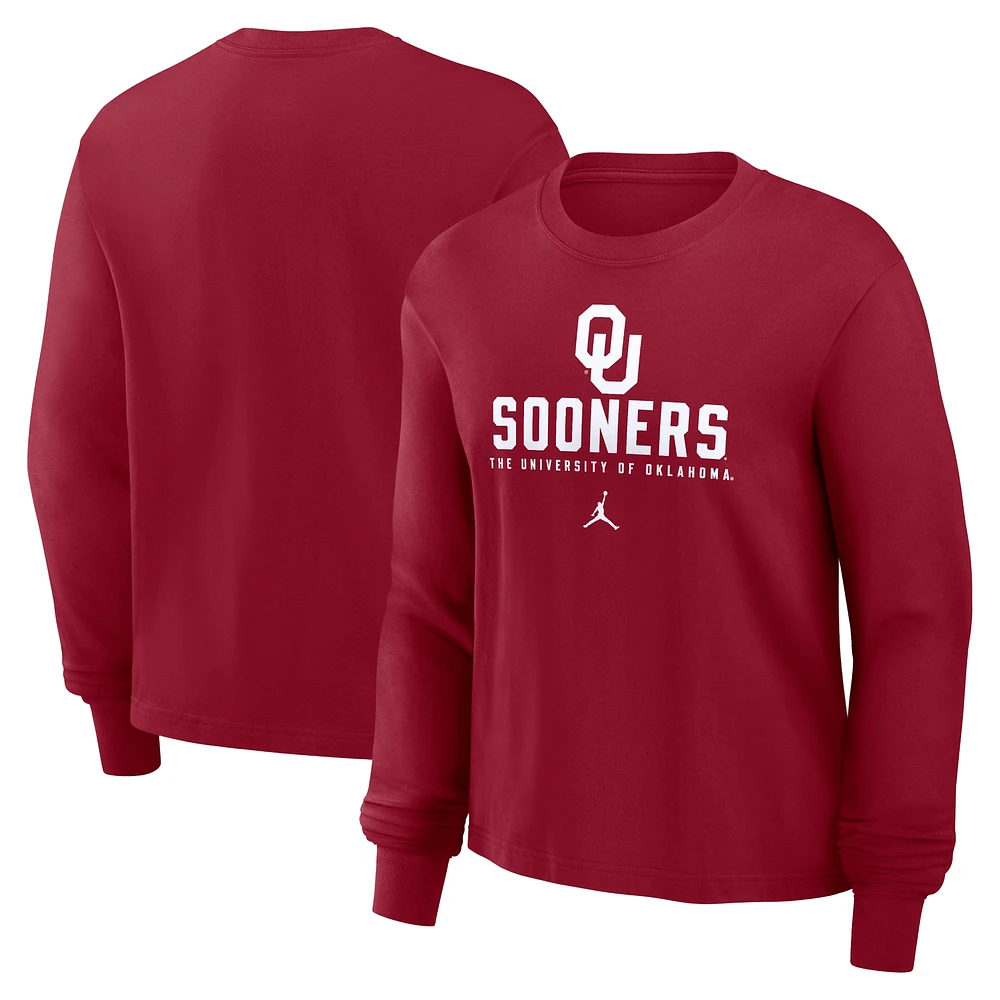 T-shirt à manches longues pour femme Jordan Brand Crimson Oklahoma Sooners Primetime University