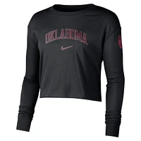 T-shirt court à manches longues avec logo Oklahoma Sooners 2-Hit Nike pour femme, noir