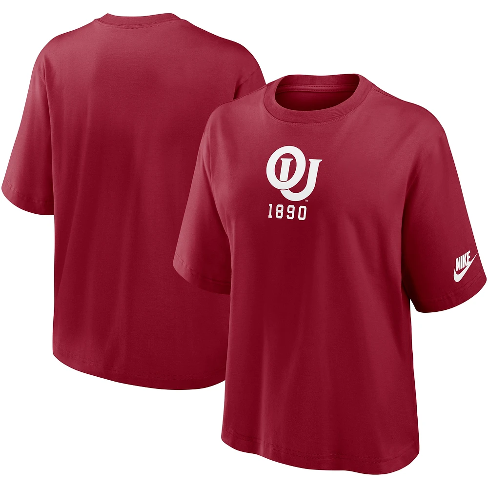 T-shirt Nike Crimson Oklahoma Sooners Boxy Legacy Established pour femme