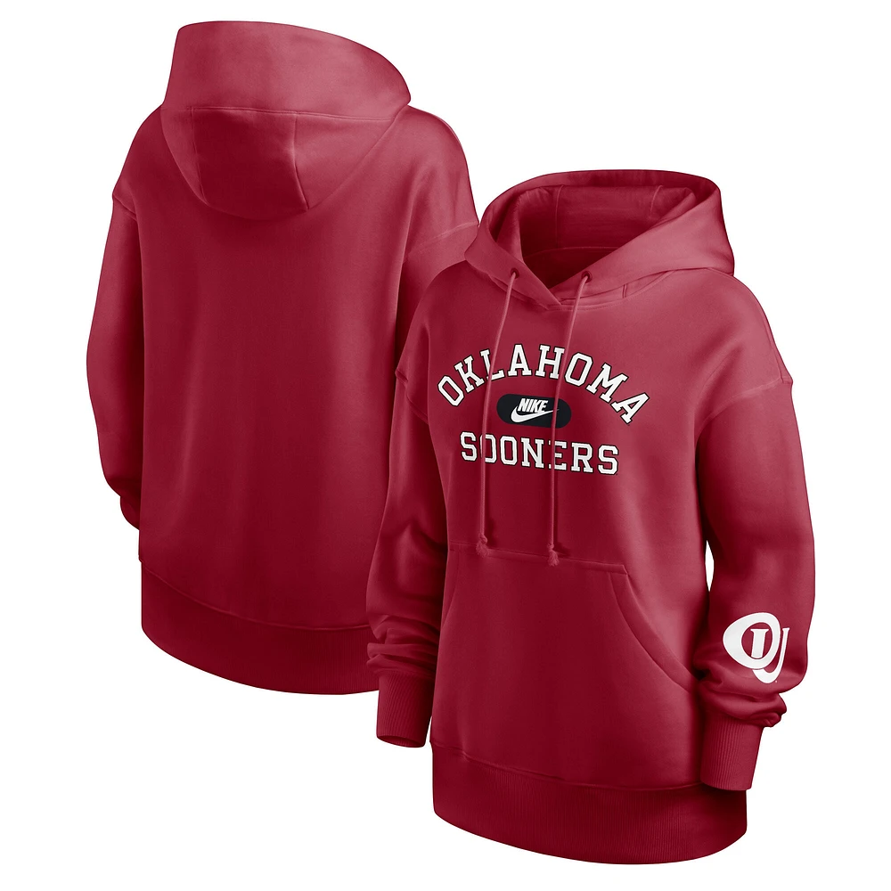 Women's Nike Crimson Oklahoma Sooners Oversized Legacy Phoenix Foundational Stack Pullover Hoodie