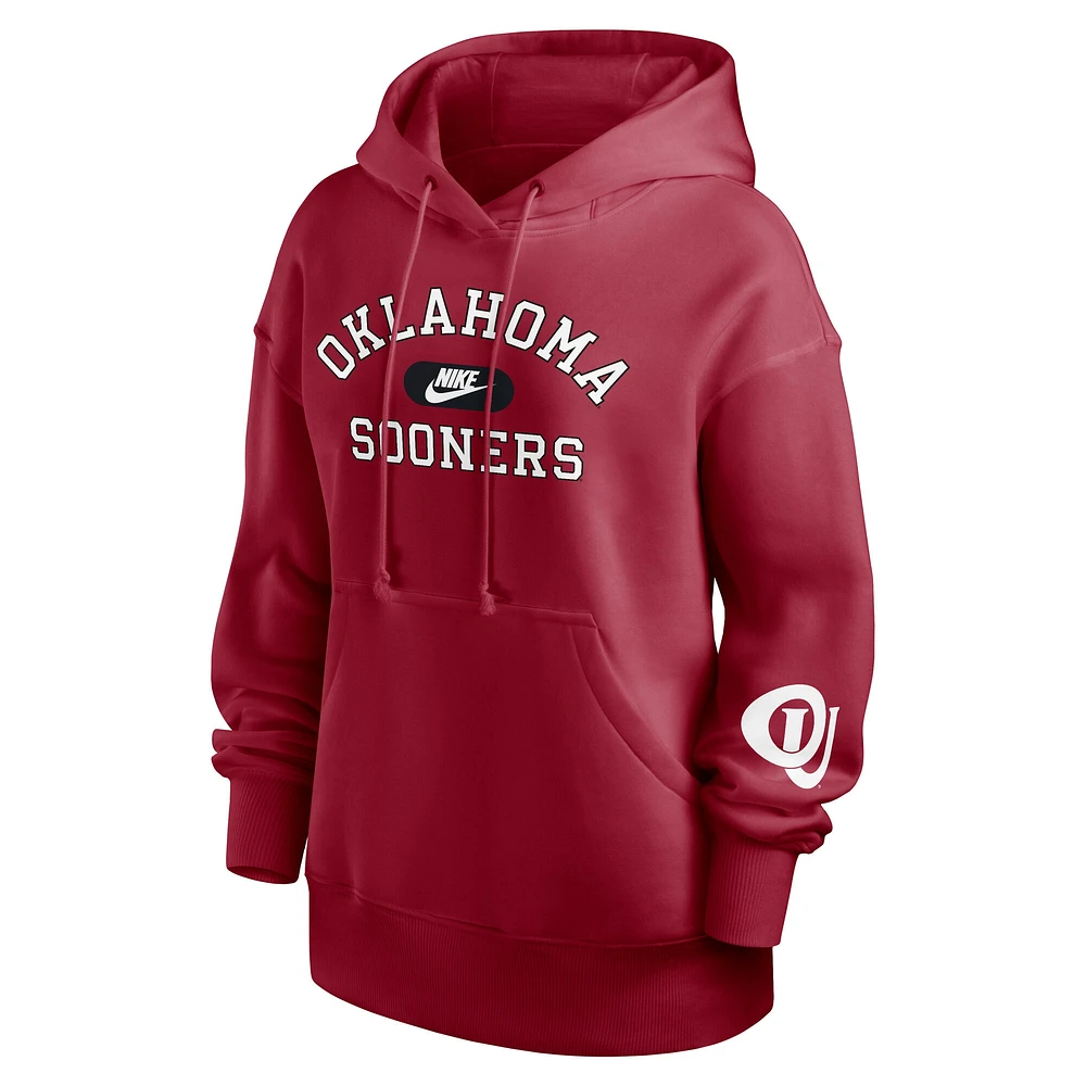 Women's Nike Crimson Oklahoma Sooners Oversized Legacy Phoenix Foundational Stack Pullover Hoodie