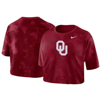 Oklahoma Sooners Nike Women's Tie-Dye Cropped T-Shirt - Crimson
