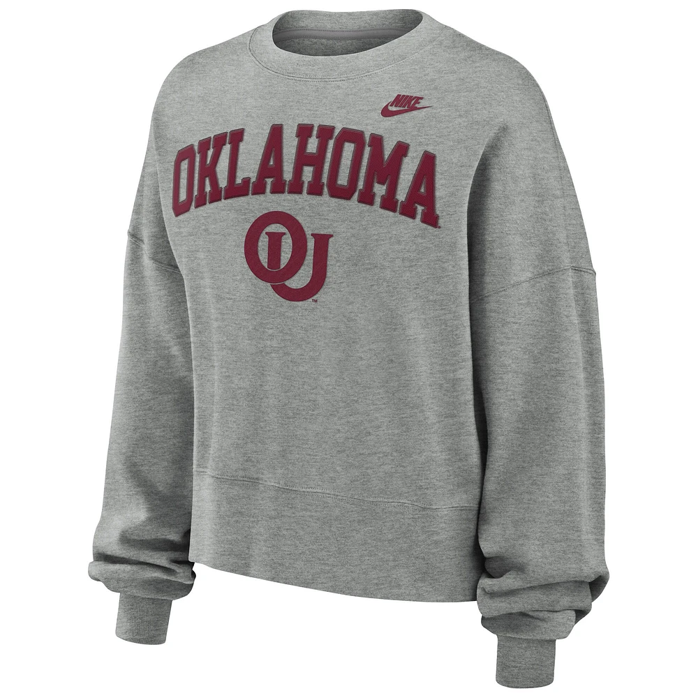 Sweat-shirt classique surdimensionné Nike gris chiné Oklahoma Sooners pour femme
