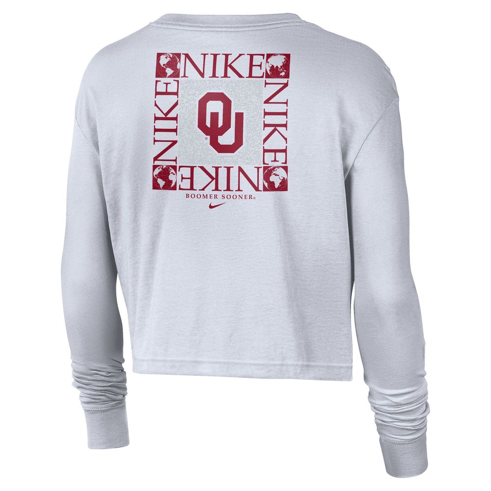 Women's Nike White Oklahoma Sooners Seasonal Cropped Long Sleeve T-Shirt