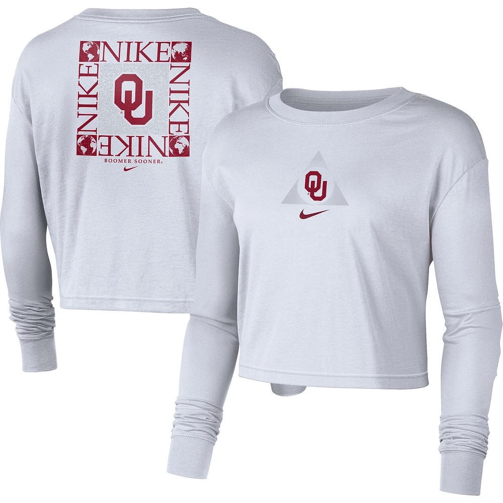 T-shirt court à manches longues Nike Oklahoma Sooners Seasonal pour femme, blanc