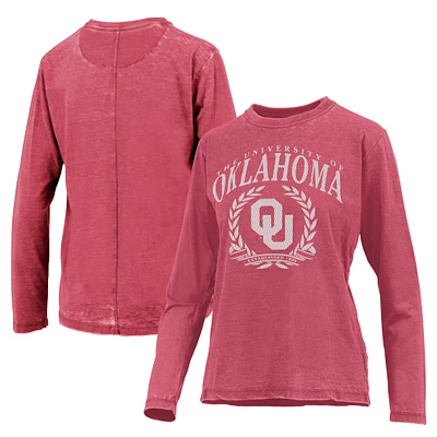 T-shirt à manches longues Pressbox Crimson Oklahoma Sooners Chandler Olive Leaf Arch pour femmes