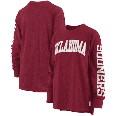 T-shirt à manches longues pour femme Pressbox Crimson Oklahoma Sooners Taille Plus Two-Hit Canyon