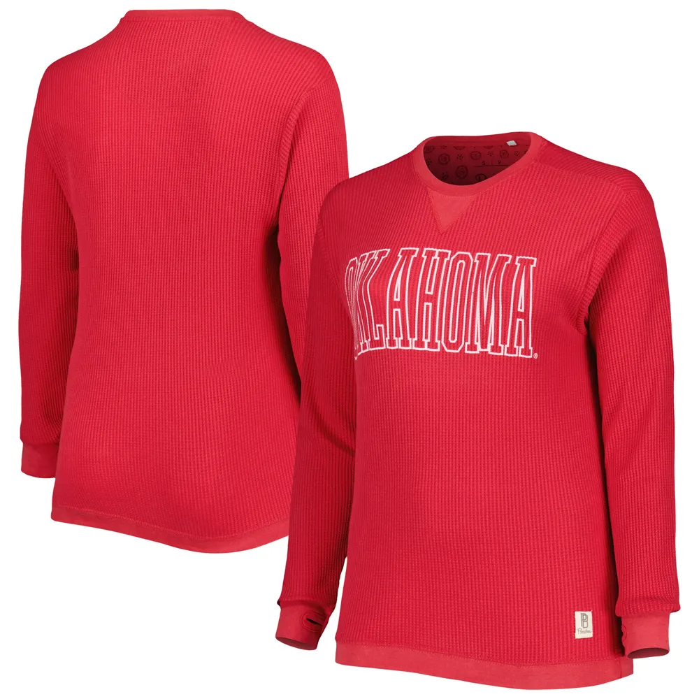 Women's Pressbox Crimson Oklahoma Sooners Surf Plus Southlawn Waffle-Knit Thermal Tri-Blend Long Sleeve T-Shirt