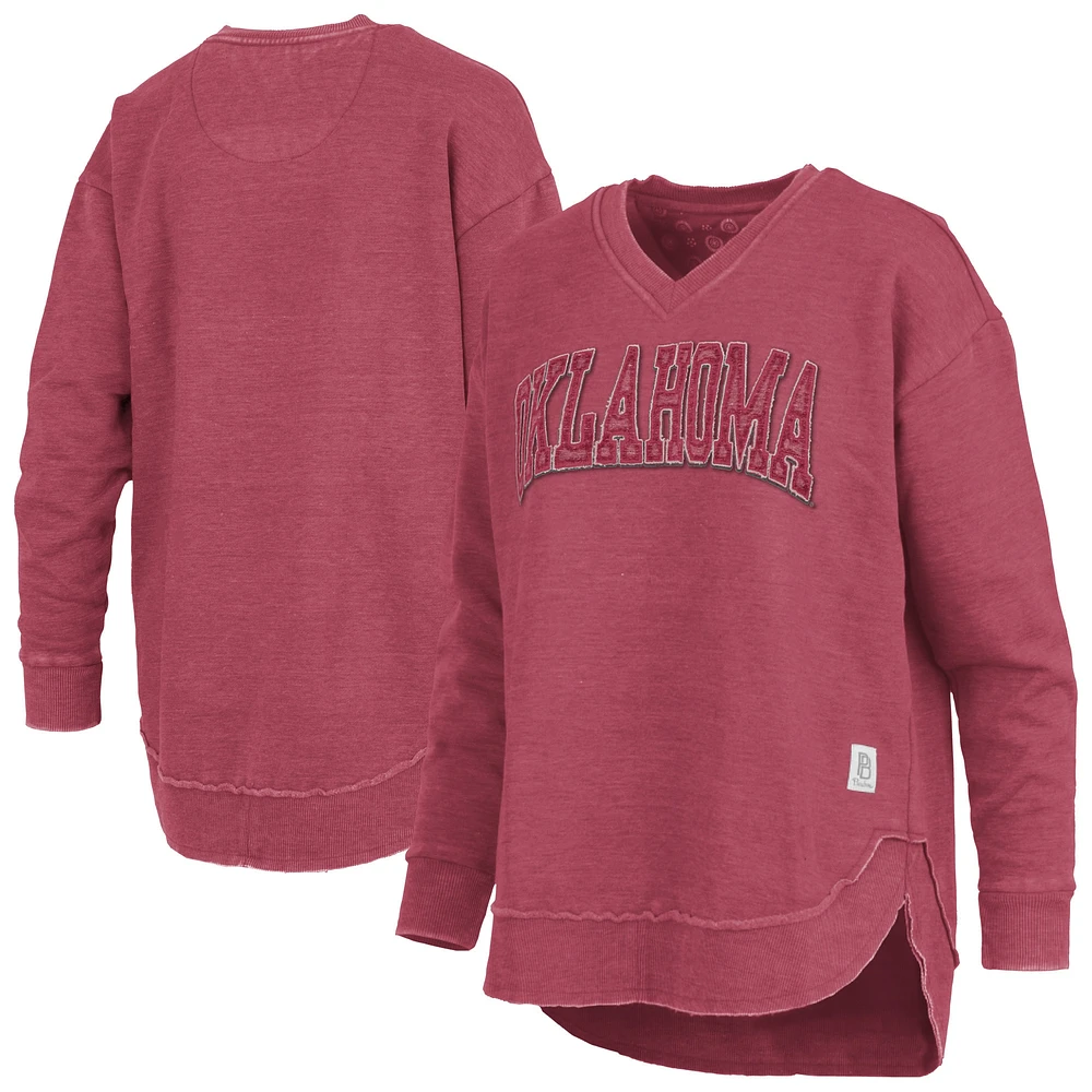 Sweat-shirt à col en V Westin Poncho pour femme Pressbox Crimson Oklahoma Sooners