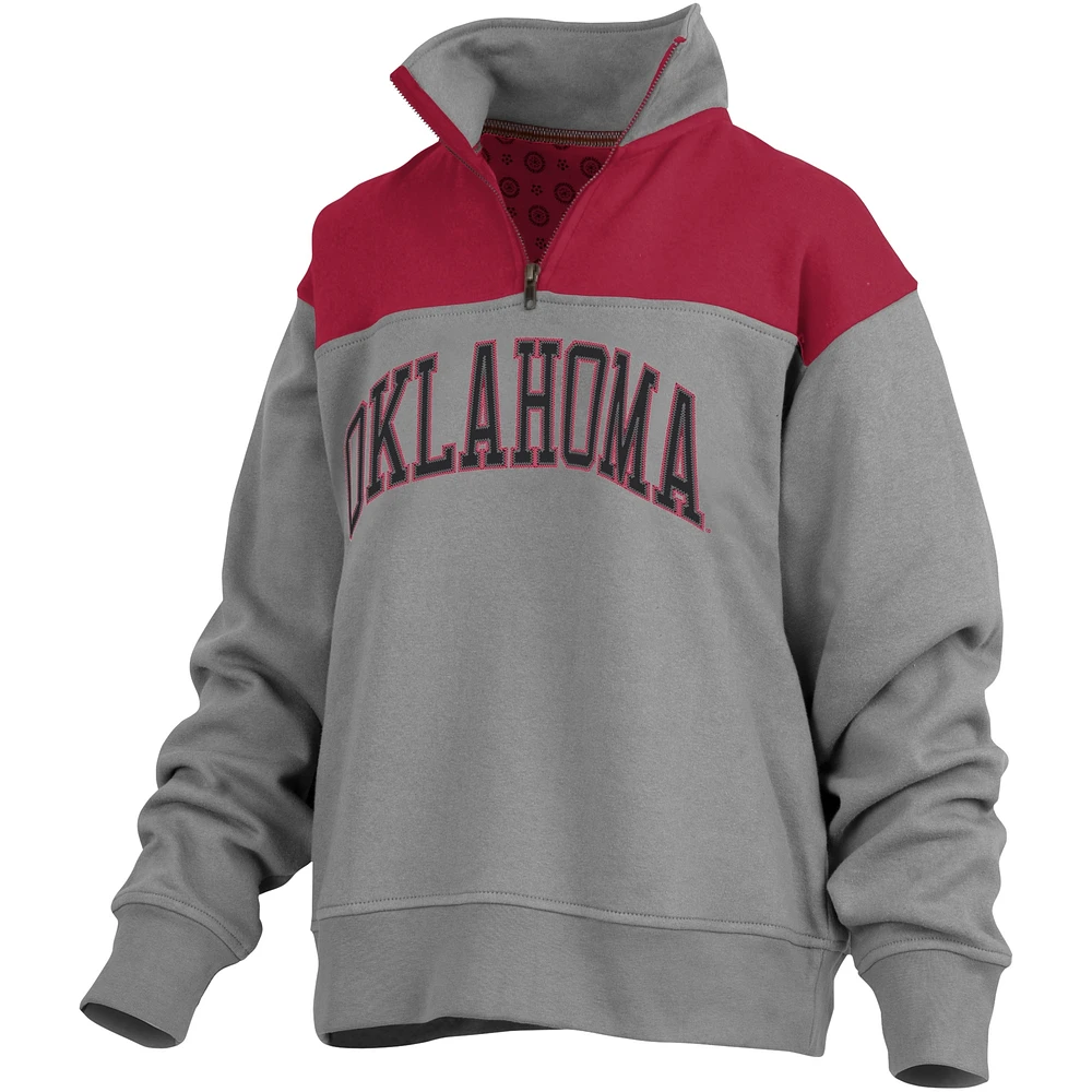 Women's Pressbox Gray Oklahoma Sooners Avon Fleece Quarter-Zip Jacket