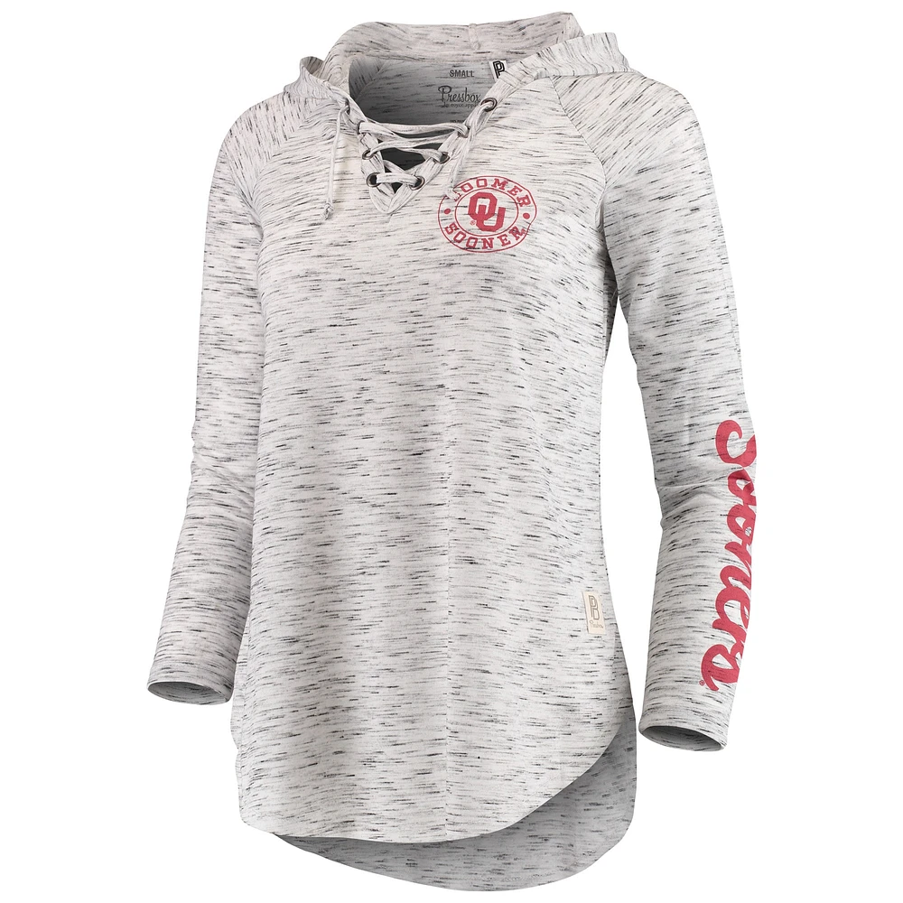 Women's Pressbox Gray Oklahoma Sooners Space Dye Lace-Up V-Neck Long Sleeve T-Shirt