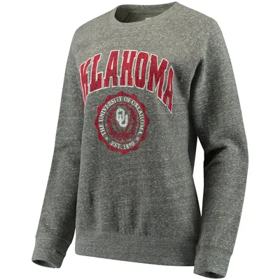 Women's Pressbox Heathered Gray Oklahoma Sooners Edith Vintage Knobi Pullover Sweatshirt