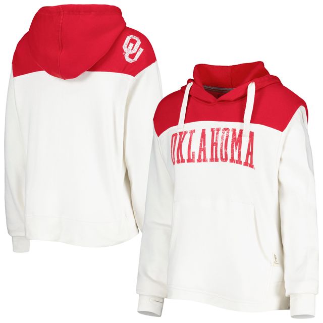 Sweat à capuche Pressbox Oklahoma Sooners Chicago 2-Hit Yoke blanc/cramoisi pour femme