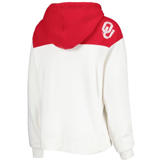 Sweat à capuche Pressbox Oklahoma Sooners Chicago 2-Hit Yoke blanc/cramoisi pour femme