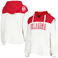 Women's Pressbox White/Crimson Oklahoma Sooners Chicago 2-Hit Yoke Pullover Hoodie