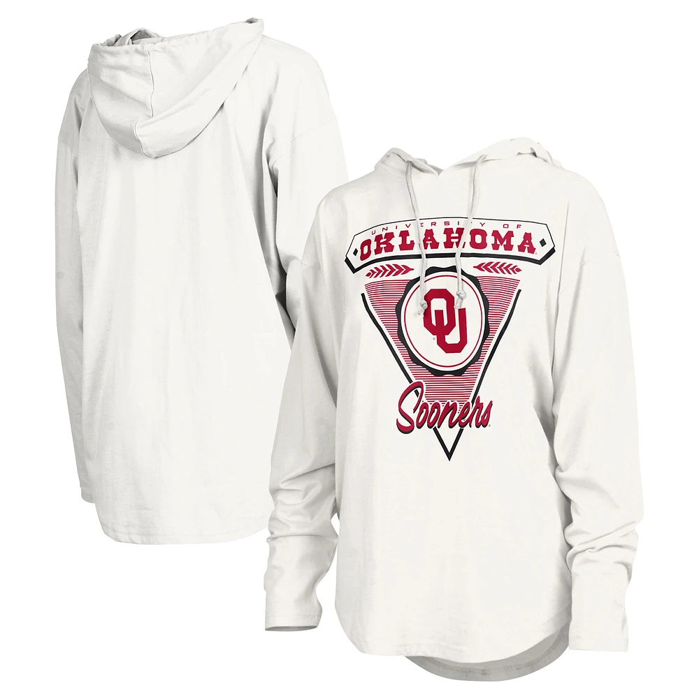 T-shirt à capuche blanc manches longues Pressbox pour femmes Oklahoma Sooners San Bruno