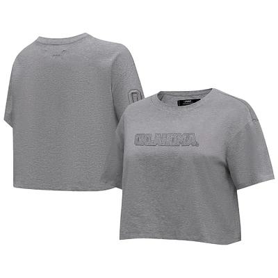 Women's Pro Standard Heather Charcoal Oklahoma Sooners Tonal Neutral Boxy Cropped T-Shirt