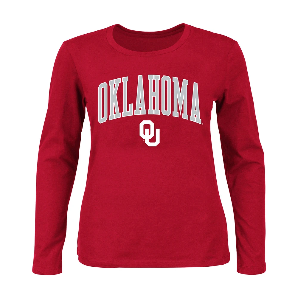 Women's Profile Crimson Oklahoma Sooners Plus Arch Over Logo Scoop Neck Long Sleeve T-Shirt