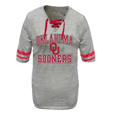 Women's Profile Heather Gray Oklahoma Sooners Plus Striped Lace-Up V-Neck T-Shirt