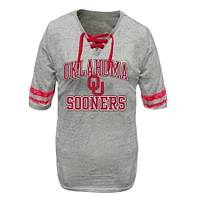 T-shirt rayé à lacets taille plus Oklahoma Sooners Profile pour femme, gris chiné