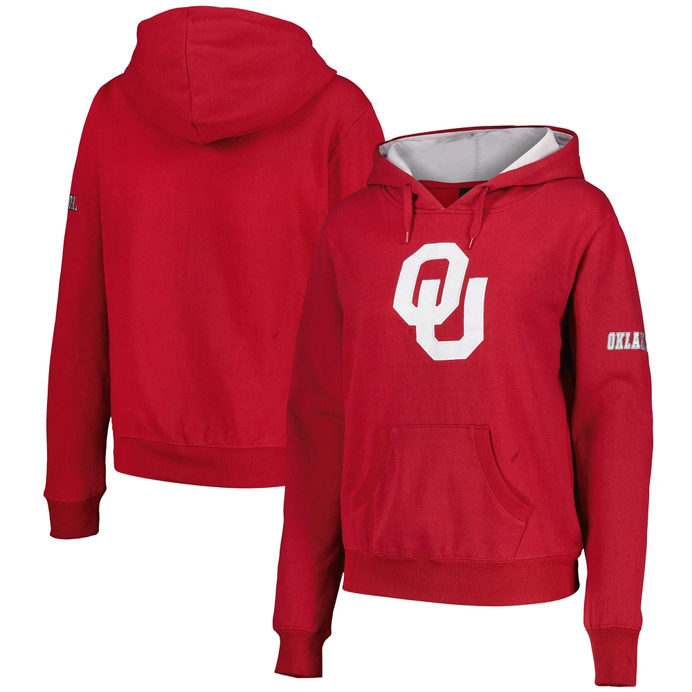 Women's Stadium Athletic Crimson Oklahoma Sooners Big Logo Pullover Hoodie