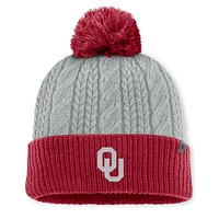 Women's Top of the World Gray/Crimson Oklahoma Sooners Becca Cuffed Knit Hat with Pom