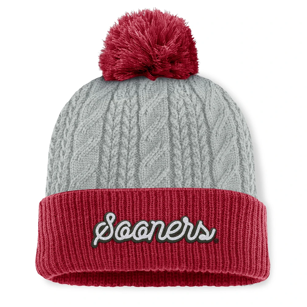 Women's Top of the World Gray/Crimson Oklahoma Sooners Becca Cuffed Knit Hat with Pom