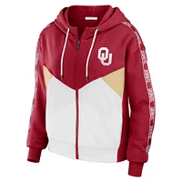 WEAR by Erin Andrews Crimson Oklahoma Sooners Veste à capuche entièrement zippée color block pour femmes