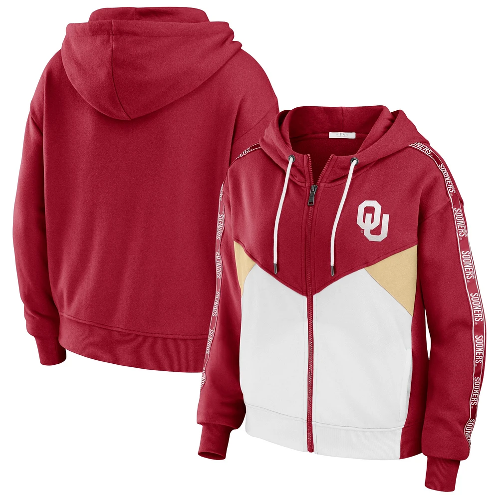 WEAR by Erin Andrews Crimson Oklahoma Sooners Veste à capuche entièrement zippée color block pour femmes