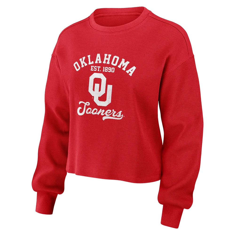 WEAR by Erin Andrews Crimson Oklahoma Sooners Ensemble t-shirt à manches longues et short en tricot gaufré pour femmes