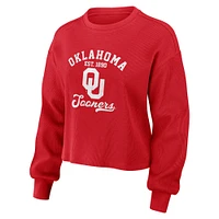 Women's WEAR by Erin Andrews Crimson Oklahoma Sooners Waffle Knit Long Sleeve T-Shirt & Shorts Lounge Set