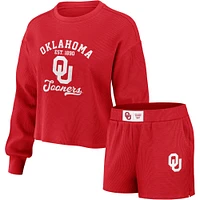 WEAR by Erin Andrews Crimson Oklahoma Sooners Ensemble t-shirt à manches longues et short en tricot gaufré pour femmes