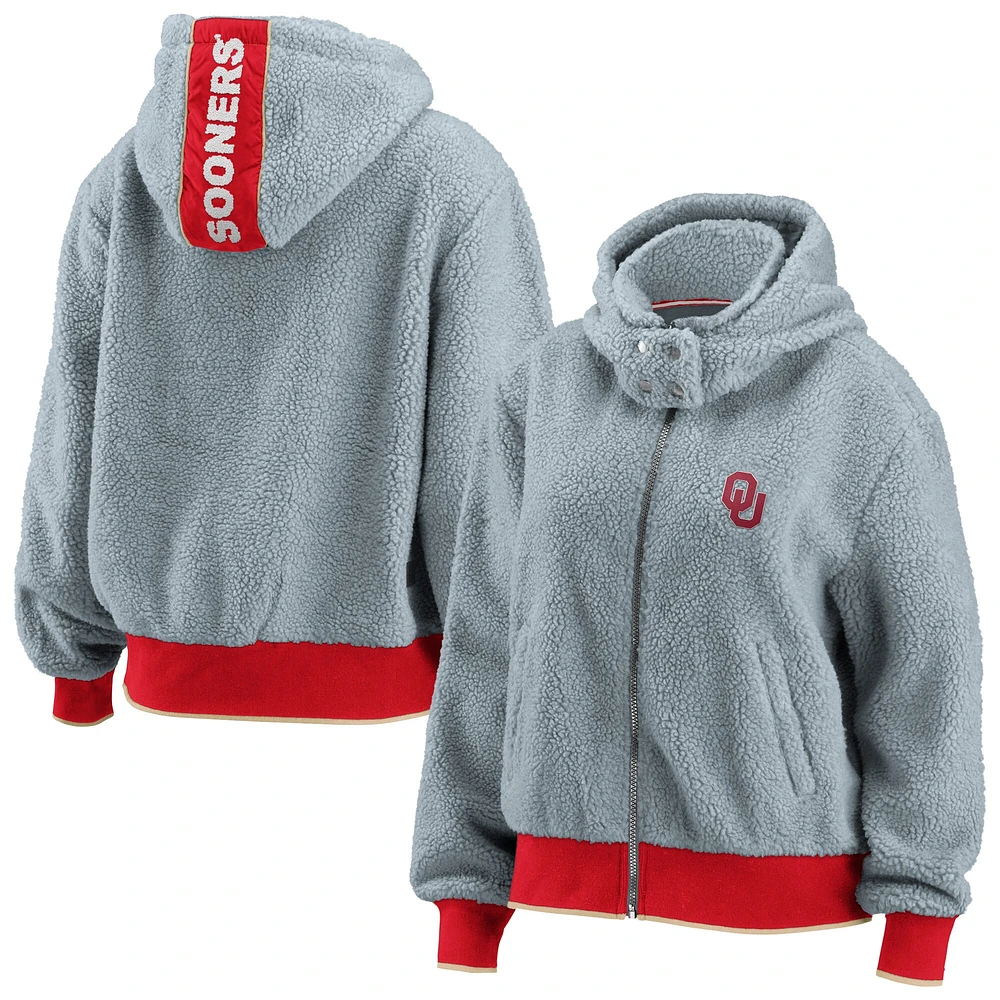 WEAR by Erin Andrews Sweat à capuche gris Oklahoma Sooners Sherpa pour femmes