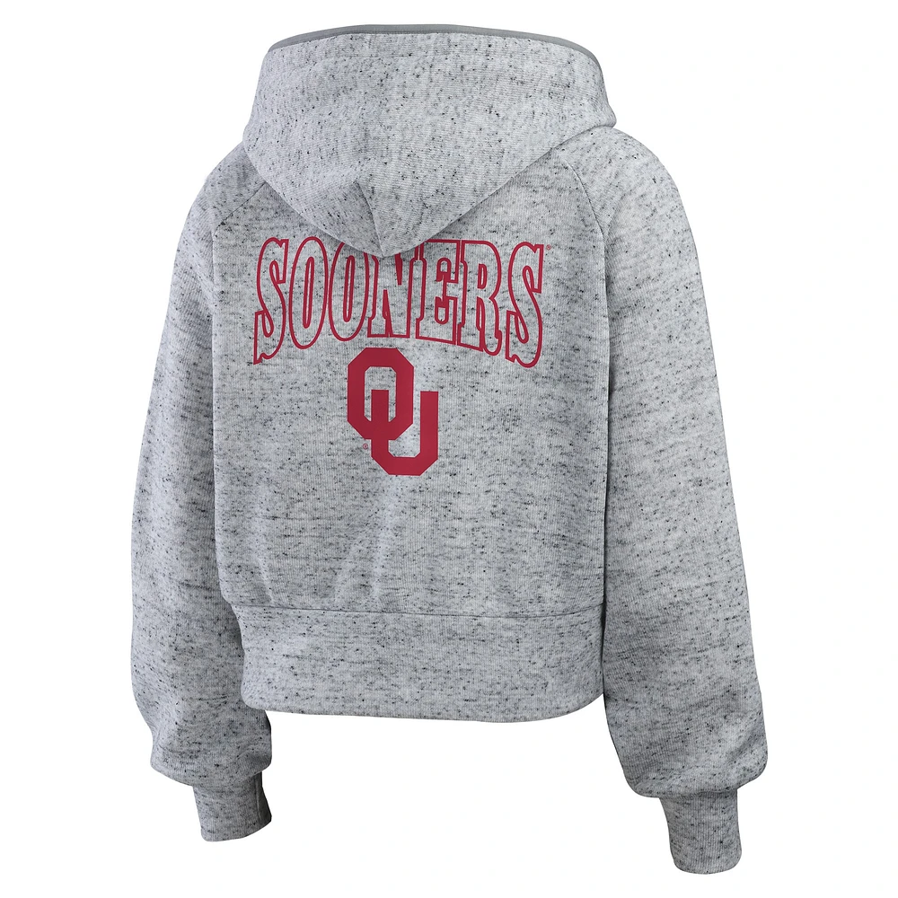 Women's Wear by Erin Andrews Heather Gray Oklahoma Sooners Speckle Double-Hit Raglan Full-Zip Hoodie