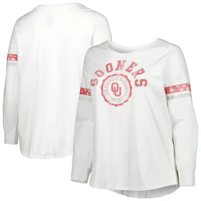 Oklahoma Sooners Women's Contrast Stripe Scoop Neck Long Sleeve T-Shirt - White