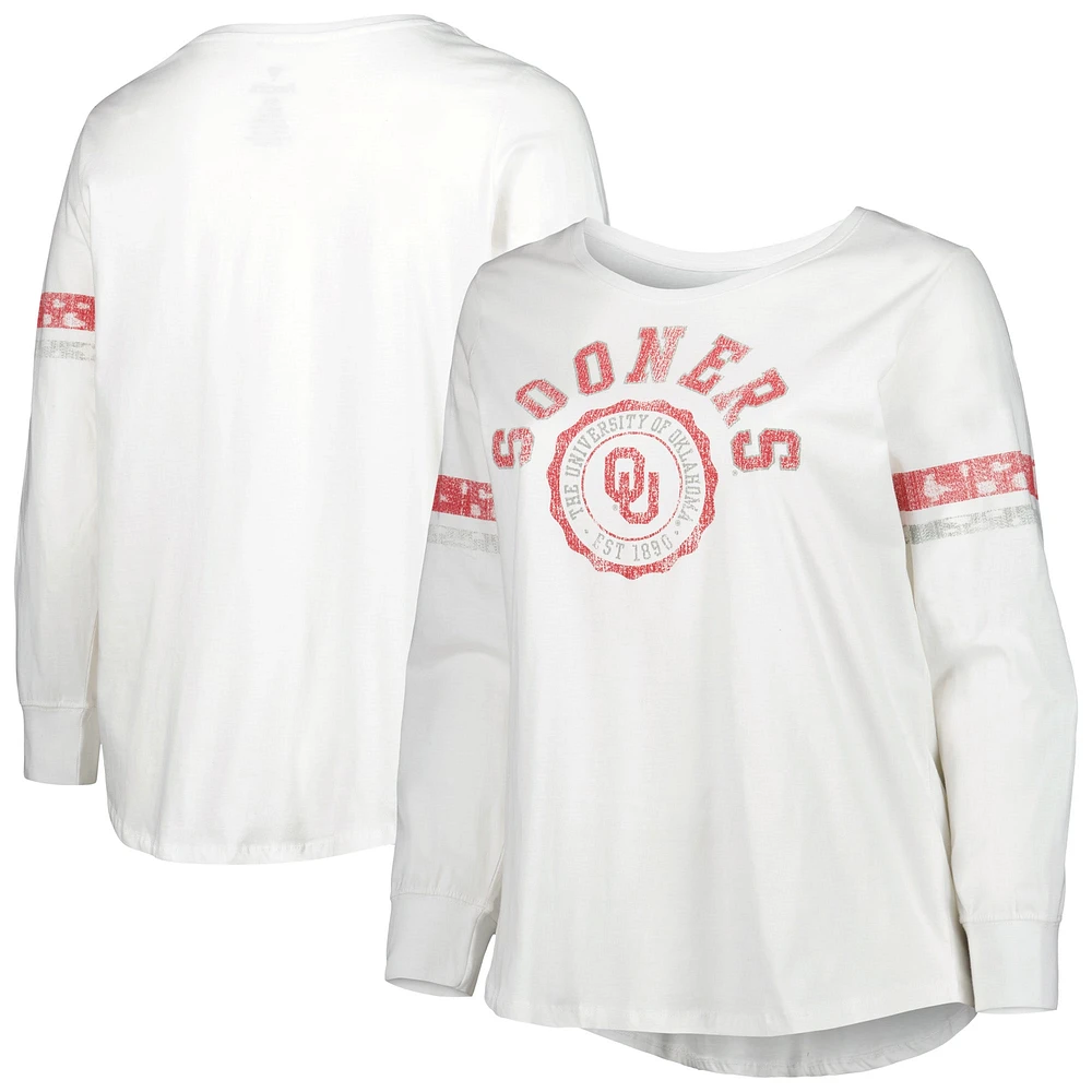 Women's White Oklahoma Sooners Contrast Stripe Scoop Neck Long Sleeve T-Shirt