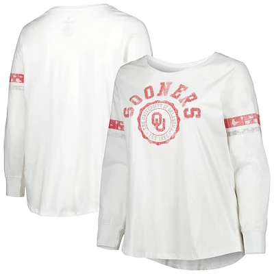 T-shirt à manches longues et col rond Oklahoma Sooners femme blanc rayures contrastantes