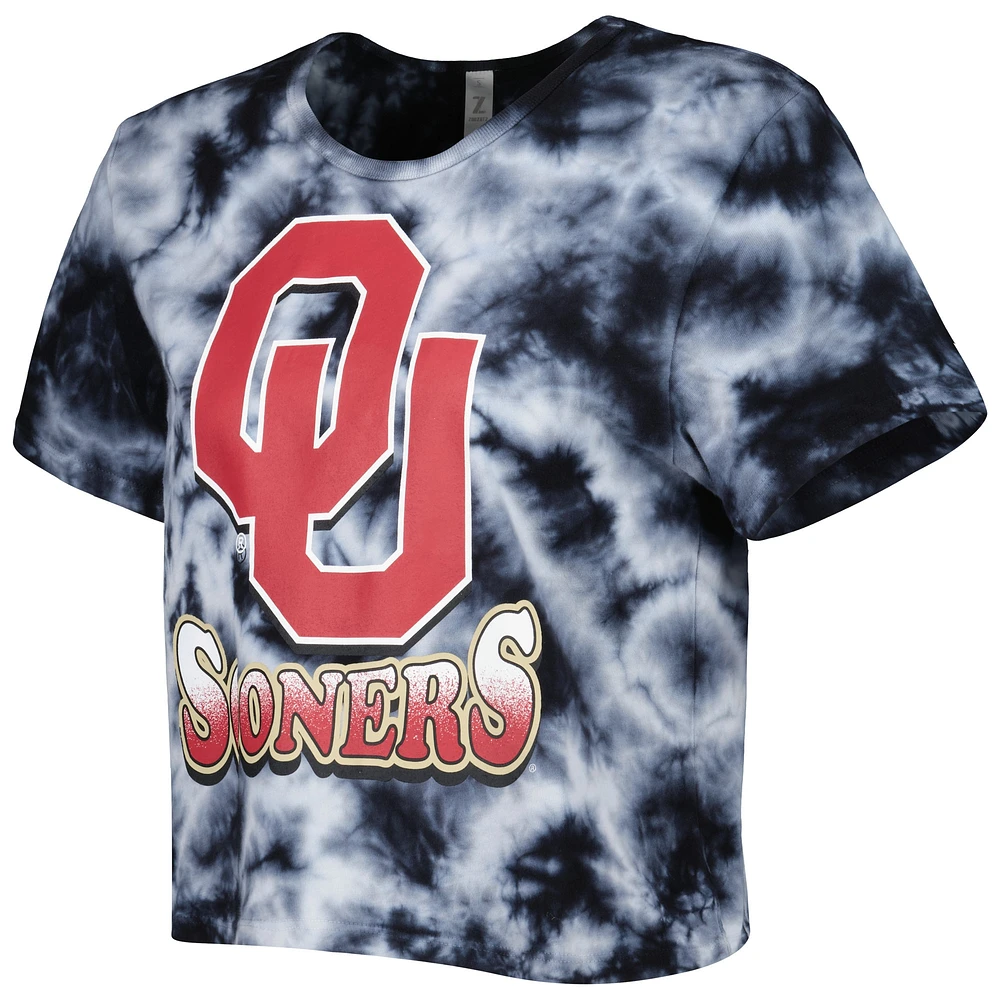 Women's ZooZatz Black Oklahoma Sooners Cloud-Dye Cropped T-Shirt