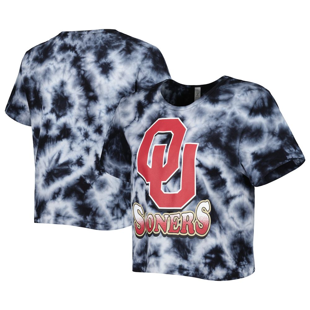 Women's ZooZatz Black Oklahoma Sooners Cloud-Dye Cropped T-Shirt