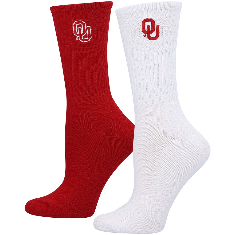 Lot de 2 paires de chaussettes courtes Oklahoma Sooners ZooZatz pour femmes, cramoisi/blanc