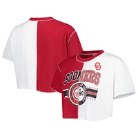 T-shirt court à blocs de couleurs Oklahoma Sooners ZooZatz pour femme, cramoisi/blanc